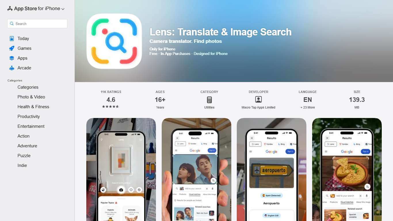 ‎Lens: Translate & Image Search App - App Store